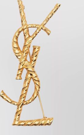 Saint Laurent textured metal logo brooch