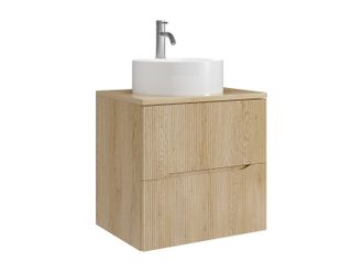 Vente-Unique Mueble de ba&ntilde;o suspendido estriado con lavabo sobre encimera redondo y grifo - Natural claro - 60 cm - ORISO