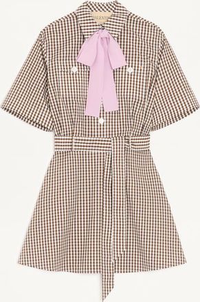 Valentino Short Dress In Vichy Cotton Woman CHOCOLATE/IVORY 38