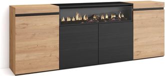 Skraut Home Aparador efecto madera roble y negro 200x35x75cm chimenea efecto fuego