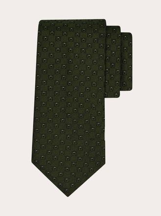 Ferragamo Men Gancini silk jacquard tie Green