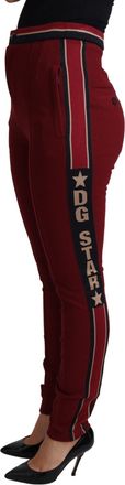 Dolce & Gabbana Red DG Star Striped Skinny Cotton Womens Pant