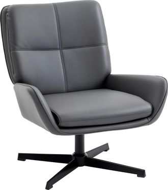 HOMCOM Homcom Sill&oacute;n Giratorio, Butaca De Sal&oacute;n Tapizada En Pu, Sill&oacute;n De Lectura Con Asiento Acolchado, Reposabrazos, Patas Met&aacute;licas, Gris