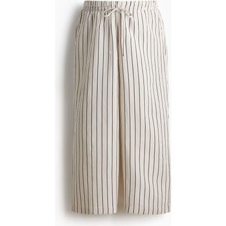 H&M Mama Linen-blend Drawstring Trousers in White/striped at Nordstrom, Size Xx-Large