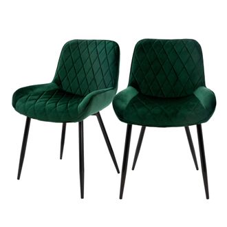 ML Design Set 2x Sillas De Comedor Verde Estilo Retro Asiento Tapizado Con Aspecto De Terciopelo Patas De Metal Negras Con Respaldo Y Apoyabrazos Sill&oacute;n Moderno