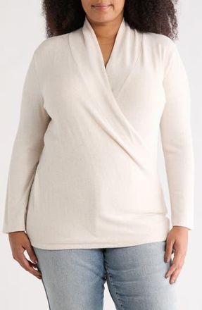 Renee C Surplice V-Neck Long Sleeve Brushed Knit Top in Oatmeal at Nordstrom Rack, Size 1 X