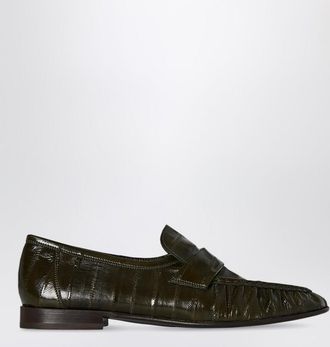 The Row Olive green eel leather loafers