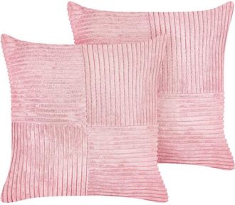 Beliani Conjunto De 2 Cojines De Pana Rosa 43 X 43 Cm Patr&oacute;n A Rayas Moderno Millet