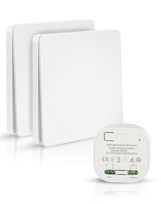 OEM Juego De 2 Interruptores De Pared Inal&aacute;mbricos Con 1 Receptor - Interruptor De Pared Sin Pilas - No Requiere Cableado - Interruptor Inal&aacute;mbrico Para L