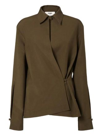 Fendi asymmetric wool-mohair blouse - women - Wool/Mohair - 42 - Green