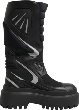 Dolce & Gabbana Black Leather Mid Calf Biker Boots Womens Shoes