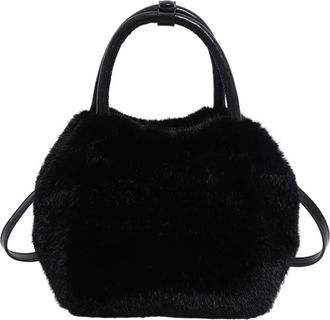 Generic Womens Plush Bags Small Handbag Autumn Winter Shoulder Bag Plush Top-Handle Bags Solid Color Messenger Women Retro Crossbody(Black)