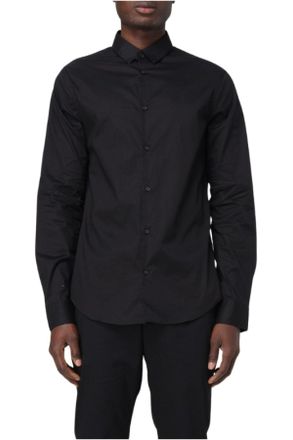 A|X Armani Exchange Mens Popeline Stretch Shirt, Black, L