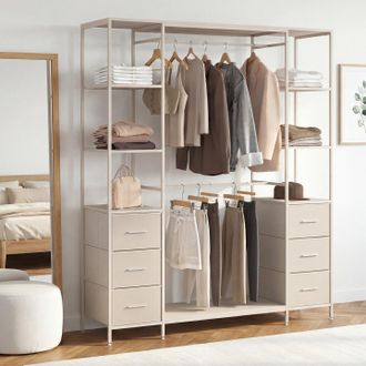 IDMarket Utah Armario Doble + Columna Doble L. 140 Cm Con 6 Estantes Y 6 Cubos En Tejido Beige