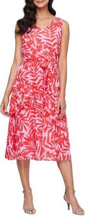S.L. Fashions Floral V-Neck Tiered Overlay Midi Dress in Pink Multi at Nordstrom Rack, Size 12
