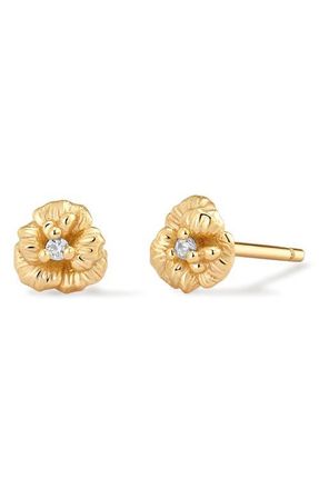 Made by Mary Cubic Zirconia Birthstone Flower Stud Earrings in Gold February at Nordstrom