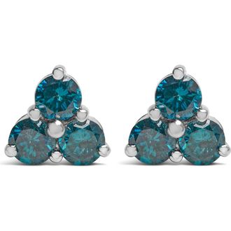 House of Brilliance 14KT White Gold Treated Blue Diamond Trio Stud Earrings at Nordstrom