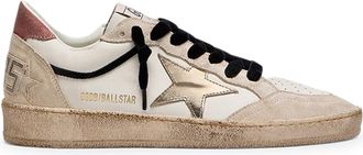 Golden Goose Low-Top Distressed White Leather Sneakers with Suede Overlays