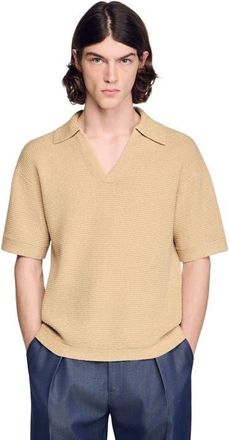 Sandro Jute-effect polo shirt in Beige at Nordstrom, Size X-Large