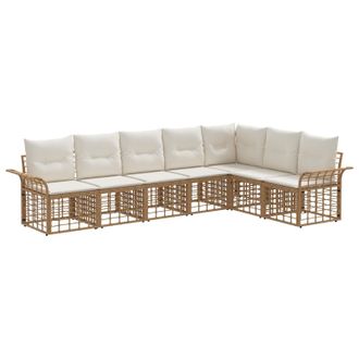 vidaXL Conjunto De Sof&aacute;s De Exterior 7 Pcs Natural Y Crema Poli&eacute;ster Vidaxl