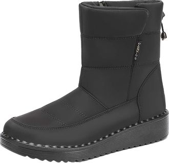 Generic Non+Slip+Boots Keep Warm Plush Deer Prints Flat Round Toe Lazy Suede Shoes Boots Ladies Boots Size 9 (Black, 4.5)