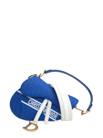 Dior 2022 Perforated Oblique Embossed Calfskin Saddle Bag shoulder bag - women - Calf Leather - One Size - Blue