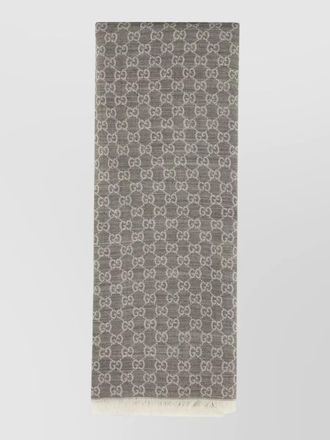 Gucci wool scarf embroidered rectangular fringed edges