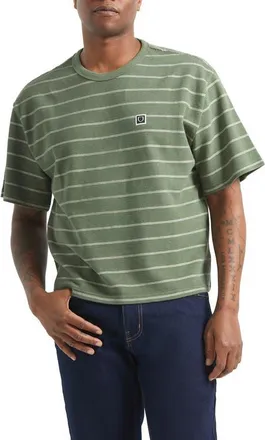 Brixton Boxy Shield Stripe Piqu&eacute; T-Shirt in Dark Olive/whitecap at Nordstrom, Size Large