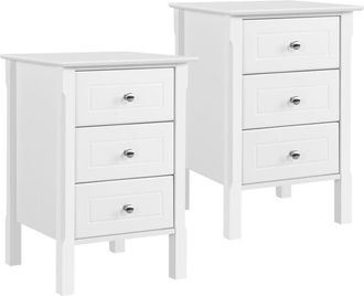 Yaheetech Set 2 Comodini Camera da Letto Comodino Moderno da Notte con 3 Cassetti Tavolino Laterale da Divano Salotto Cassettiera Cameretta Stile Shabby Chic