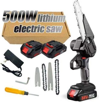 OEM Mini Motosierra De 6 Pulgadas Con Bloqueo De Seguridad, 2 Cadenas, Bater&iacute;a Recargable De 88 V, Motosierra El&eacute;ctrica Inal&aacute;mbrica