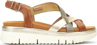 Pikolinos Palma Multicolored Leather Sandals - 4.5 cm Height, Brandy Cit, 6 UK