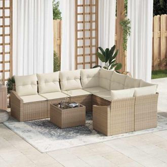 vidaXL Vidaxl - Conjunto De Sof&aacute; De Jard&iacute;n 9 Pcs Beige, Crema 55 X 55 X 37 Cm