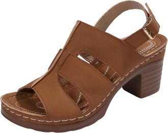 Generic Ladies Heeled Sandals Casual Breathable Summer Sandals Solid Color Open Toe Stylish Chunky Heel Ankle Strap Strappy Sandal Work Leisure