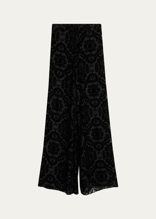 Alice & Olivia Athena Damask Velvet Burnout Wide-Leg Pants