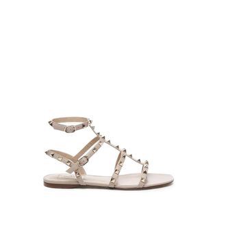 Valentino Garavani Beige Calfskin Strap-On Womens Sandals