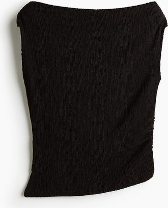 H&M Top mit U-Boot-Ausschnitt aus Strukturjersey - Dunkelbraun