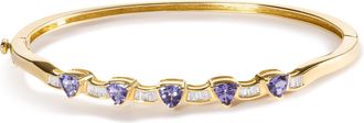 House of Brilliance 14K Gold Alternating Trillion Tanzanite and 1/3 Cttw Diamond Bangle Bracelet