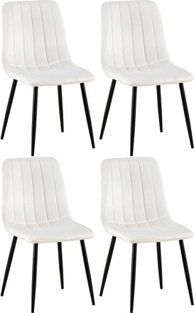 Clp Set De 4 Sillas De Sal&oacute;n Dijon En Tela O Terciopelo Blanco Crema Terciopelo