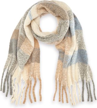 Lascana Schal LASCANA Fransenschal, Damen, braun (beige, hellblau, ecru), Strick, Polyester, kariert, Modet&uuml;cher Schal, weicher Winterschal, Damenschal, Modes