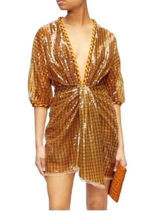 Fendi Sequinned Plunge-Neck Mini Dress Size M