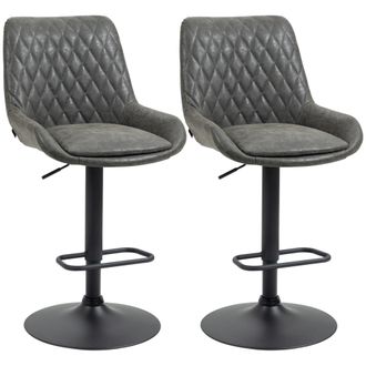 HOMCOM Bar Stools Set of 2 - Adjustable Bar Chairs 360&deg; Swivel for Kitchen Grey | TJ Hughes