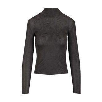 Self Portrait Viscose Knit Top - female - Self Portrait - Turtlenecks - Gray - L - Knitwear