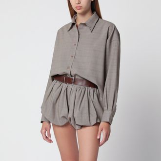 Frankie Shop Camicia Arlen Boxy corta a quadri in misto lana beige