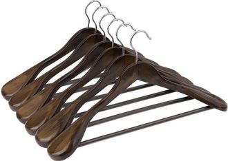 Songmics Grucce per Completi, Set di 6, Grucce con Spalline Extra Larghe in Legno Massiccio, Antiscivolo per Cappotti, Gonne, Giacche, Pantaloni, Gancio