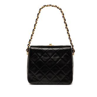 Chanel Pre-owned Womens Cc Quilted Lambskin Turnlock Handbag - Black Leather - One Size