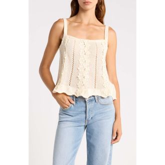 All in Favor Lace Appliqu&eacute; Pointelle Knit Camisole in Cream at Nordstrom, Size X-Small