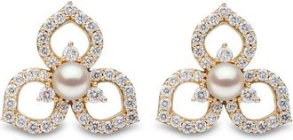 Yoko London 18kt yellow gold Petal pearl and diamond earrings - women - 18kt Yellow Gold/Akoya Pearl/Diamond - One Size