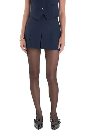 English Factory Pleated Twill Miniskort in Navy at Nordstrom, Size Medium