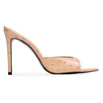Black Suede Studio Brea Ostrich Mule in Nude Ostrich Leather at Nordstrom, Size 38.5 Eu