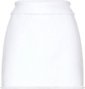 Dolce & Gabbana Witte Tweed Mini Rok Raffel Detail - Dames - Korte rokken - Wit - M - Tweed - Rokken
